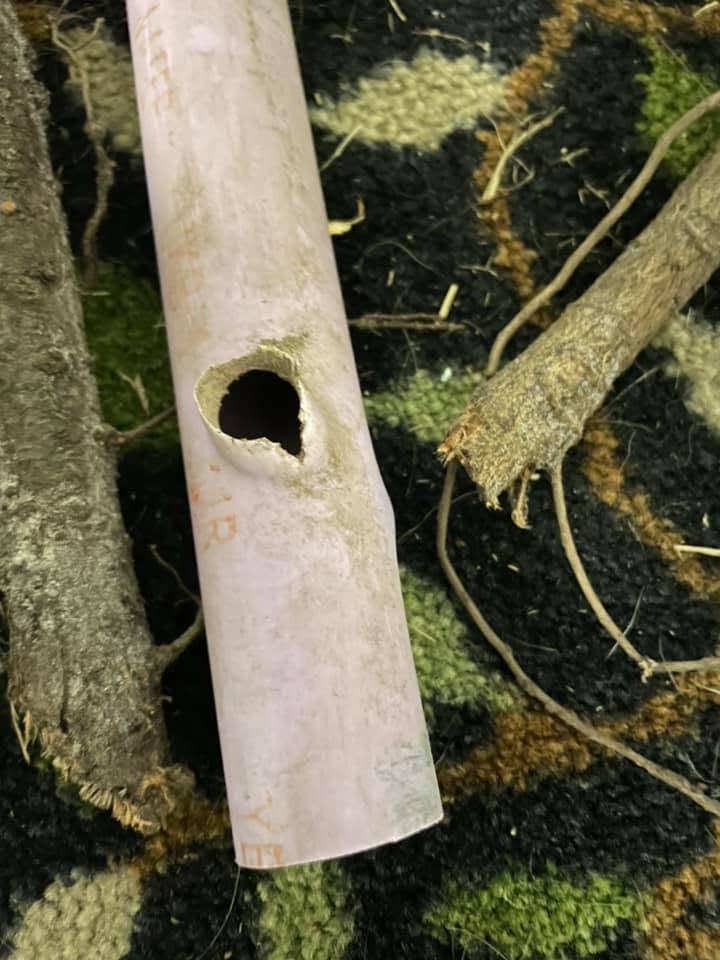 A pipe blowout found in an irrigation line