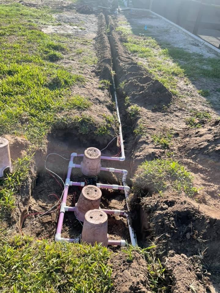 Irrigation valves and connecting pipes exposed for access